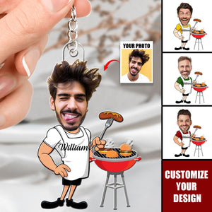Custom Photo Master Of The Grill - Personalized Acrylic Keychain