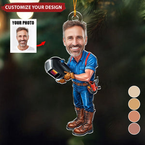 Custom Welder Photo Personalized Christmas Ornament - Gift For Metalworker