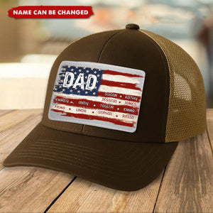 Dad Grandpa Papa Nation Flag Personalized Leather Patch Hat