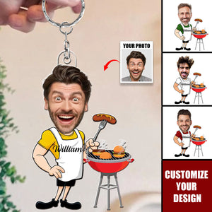 Custom Photo Master Of The Grill - Personalized Acrylic Keychain