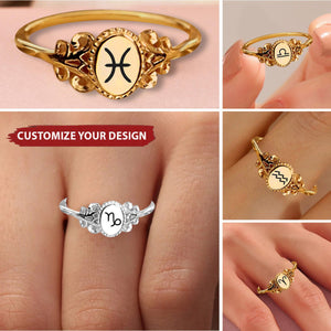 Zodiac Sign Signet Ring For Women - Personalized Star Sign Ring