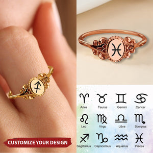 Zodiac Sign Signet Ring For Women - Personalized Star Sign Ring