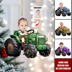Just A Boy Who Loves Tractor Custom Kid Face - Personalized Acrylic Photo Ornament