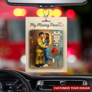 My Missing Piece Firefighter Nurse Couple Personalized Car Ornament