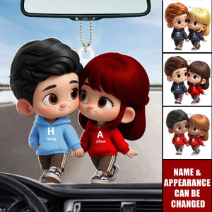 Cutie Cartoon Couple - Customized Personalized Acrylics Car Ornament - Valentine's Day Gift For Couples, Lovers