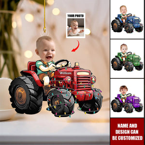 Just A Boy Who Loves Tractor Custom Kid Face - Personalized Acrylic Photo Ornament