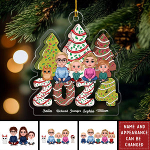 Family Crossed Legs Sitting Christmas Tree Cake Patterned Personalized Acrylic Ornament