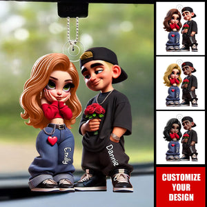 3D Effect Y2K Couple Personalized Acrylic Car Ornament, Perfect Gift For Couple, for him, for her