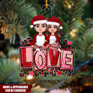 Couple Sitting On Love Pink Leopard Personalized Ornament