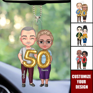 Cartoon Anniversary Couple - Personalized Acrylic Car Ornament, Gift For Couple