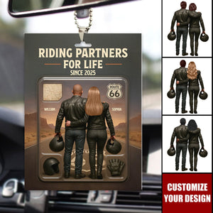 Figure Couple Bikers Riding Partners For Life Personalized Car Ornament