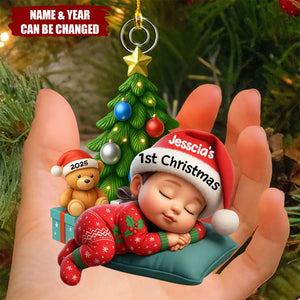 Sleeping Baby in Christmas Pajama Personalized Acrylic Ornament