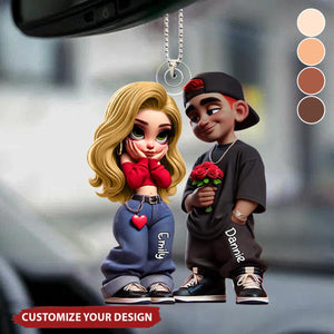 3D Effect Y2K Couple Personalized Acrylic Car Ornament, Perfect Gift For Couple, for him, for her