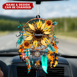 Sunflowers Dreamcatcher - Personalized Acrylic Ornament - Gift For Grandma, Mom