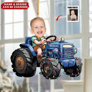 Just A Boy Who Loves Tractor Custom Kid Face - Personalized Acrylic Photo Ornament