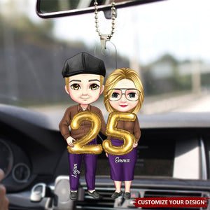 Cartoon Anniversary Couple - Personalized Acrylic Car Ornament, Gift For Couple
