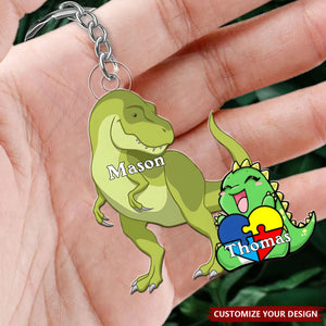 Proud Momsaurus Personalized Acrylic Keychain, Gifts For Autism Mom