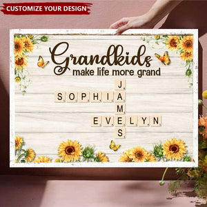 Grandkids Make Life More Grand Crossword Puzzle Sunflower Personalized Poster, Gift For Grandma