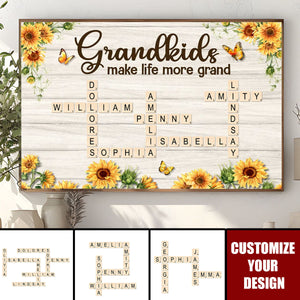 Grandkids Make Life More Grand Crossword Puzzle Sunflower Personalized Poster, Gift For Grandma