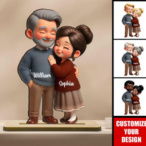 Old Couple Embracing Personalized Standing Wooden Plaque