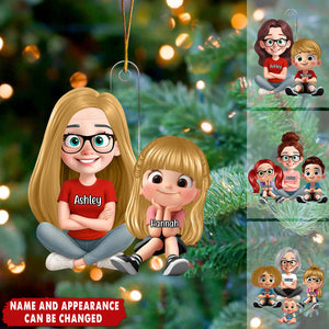Heartwarming Grandma Grandkids Sitting - Personalized Acrylic Flat Ornament