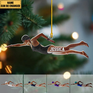 Female Swimmer Personalized Christmas Ornament, Christmas Gift For Swimmer
