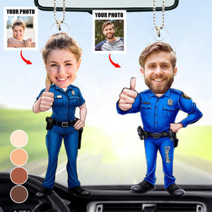 Prison Guard Cartoon Portrait - Personalized Photo Car Ornament - Gift for Prison Guard