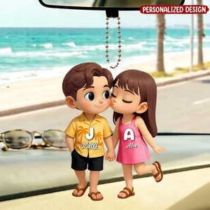 Cute Cartoon Couple Summer Vibe Personalized Acrylic Ornament, Gift for him, Gift for her