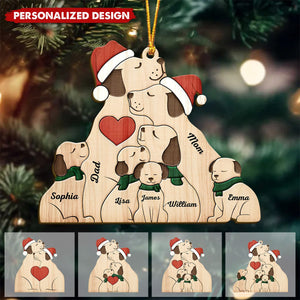 Christmas Dog Family - Personalized Shaped Wooden Ornament