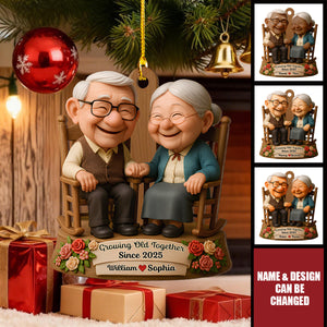 Growing Old Together, Elderly Couple On Rocking Chair, Custom Wood Ornament