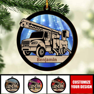 Custom Lineman Truck Ornament - Personalized 2-Layer Wooden Ornament
