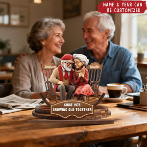 Growing Old Together - Personalized Standing Wooden Plaque, Gift for Husband Wife Anniversary Wedding