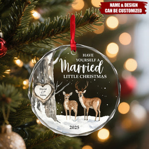 Married Little Christmas Gift For Wedding - Personalized Circle Glass Ornament