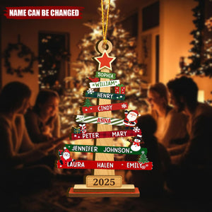 Our Family Christmas Tree Personalized Wood Ornament - Christmas Birthday Gifts For Mom, Dad, Kids