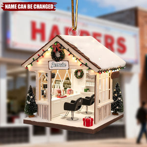 Personalized Hair Salon Christmas Acrylic Ornament, Gift For Hairdresser