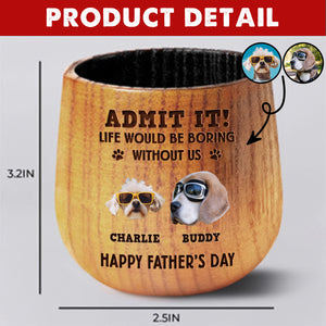 Custom Photo Dog Dad Vibes Only - Dog & Cat Personalized Wooden Whiskey Glass