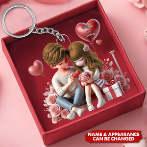 Rose Love Confession Couple - Personalized Acrylic Keychain - Valentine's Day Gift