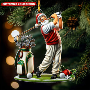 Custom Name Golf Santa - Personalized Acrylic Christmas Ornament, Gift For Golf Lover