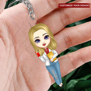 Cartoon Fashion Teacher - Personalized Acrylic Keychain, Back to School Teacher's Day Gift for Teacher