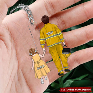 Firefighter Dad And Kid - Personalized Acrylic Keychain