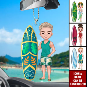 Surfboard Cartoon Character - Personalized Acrylic Car Ornament