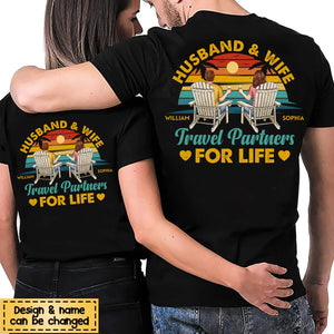 Travel Partners For Life - Personalized Couple Back Printed T-Shirt
