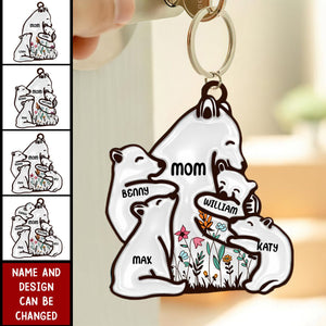 Floral Mama Bear Loving Gift For Mom - Personalized Acrylic Keychain