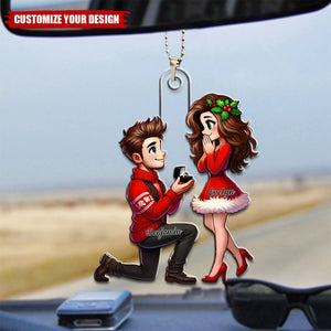 Cartoon Couple Marriage Proposal - Personalized Acrylic Car Ornament