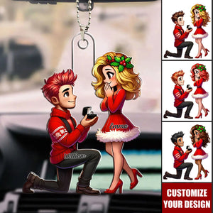 Cartoon Couple Marriage Proposal - Personalized Acrylic Car Ornament