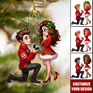 Cartoon Couple Marriage Proposal - Personalized Acrylic Christmas Ornament