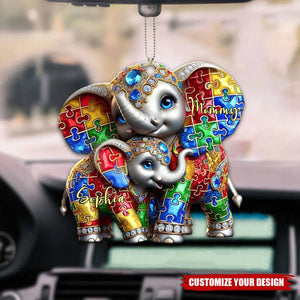 Autism Elephant Mom Autism Awareness - Personalized Acrylic Car Ornament