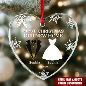 Our First Christmas As Husband And Wife - Personalized Heart Glass Ornament, Anniversary Christmas Wedding Gifts
