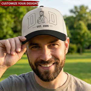 Dad Est Custom Photo Sketch Line Art Father's Day Gift For New Dad, Husband - Personalized Cap