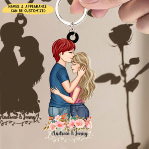 Kissing Forehead Romantic Couple Personalized Acrylic Keychain